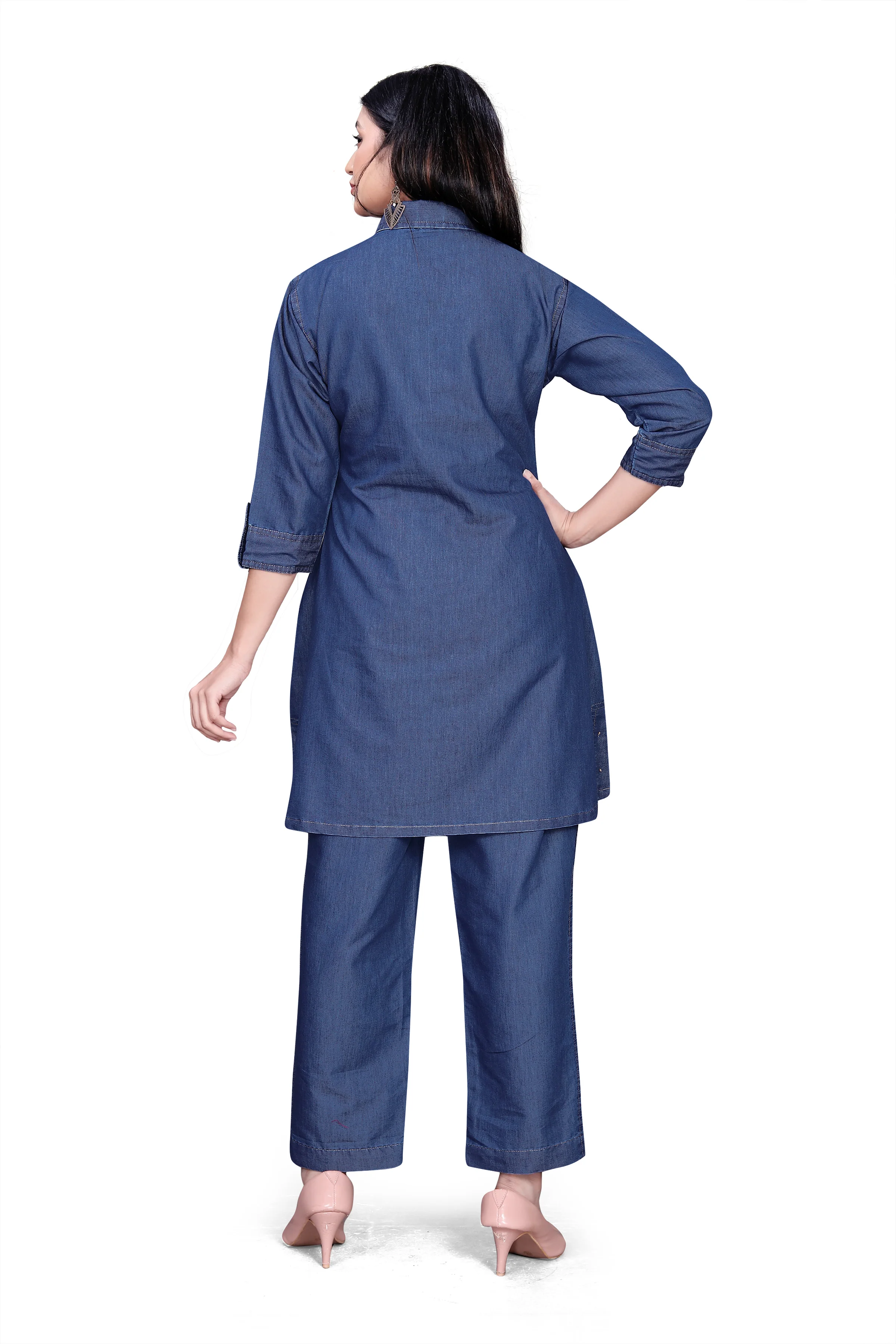 Casual Denim Kurti and Pant Set – Button Front Design