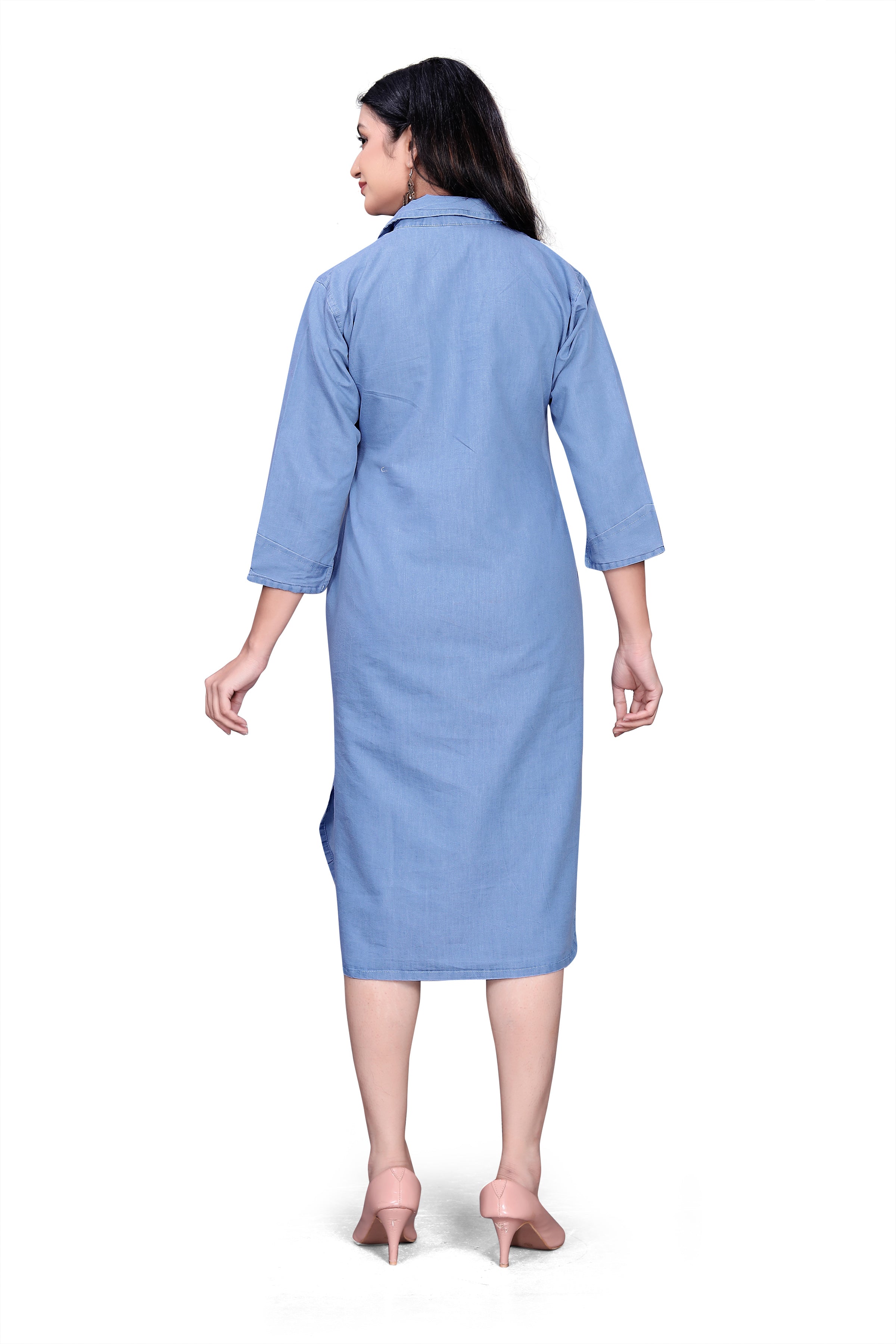 V Collar  Effortless Chic Denim Tunic Dress