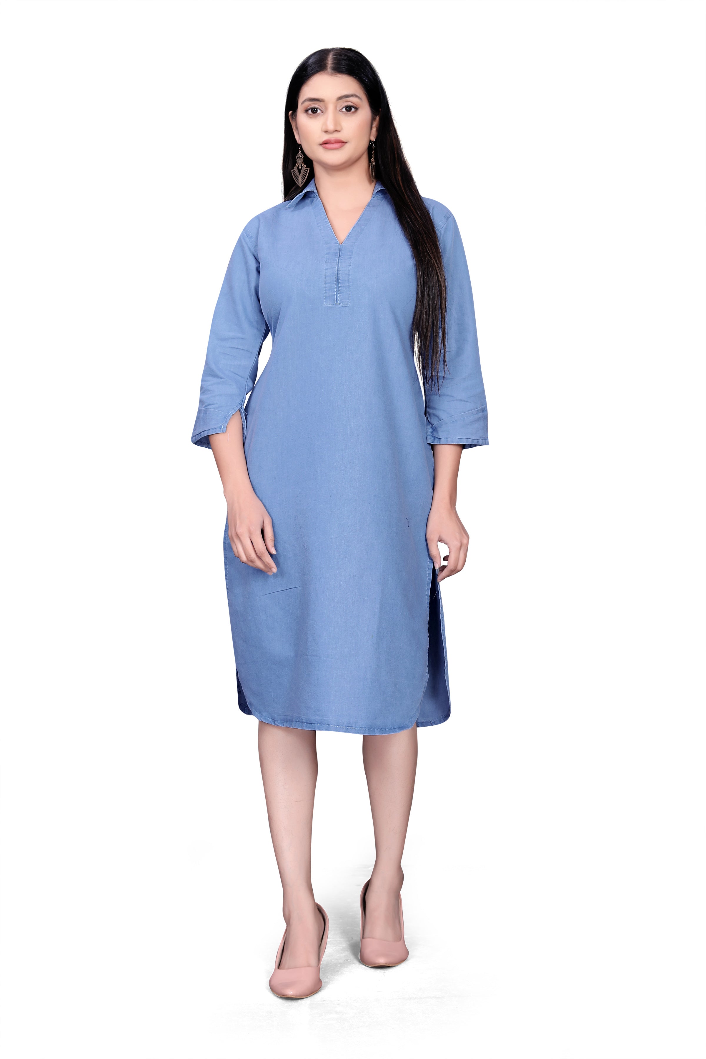 V Collar  Effortless Chic Denim Tunic Dress
