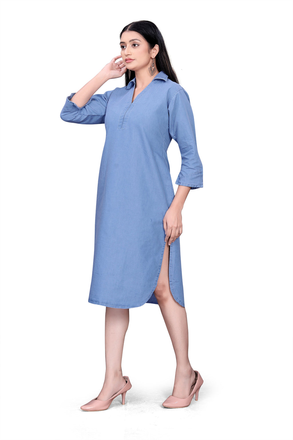 V Collar  Effortless Chic Denim Tunic Dress